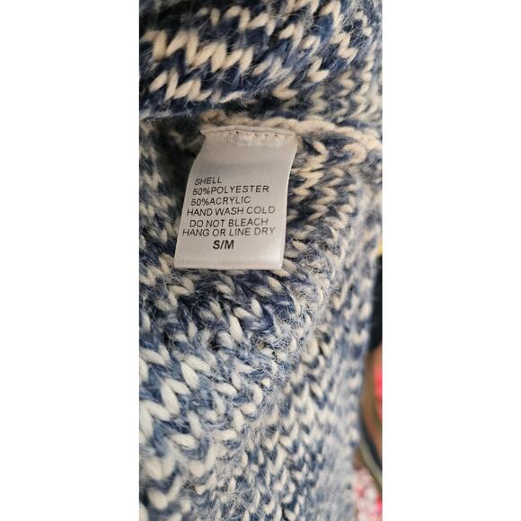 Tea n Rose Boho Knit Long Fringed Hem Pullover Sweater Western S/M Blue Cream - Picture 6 of 6